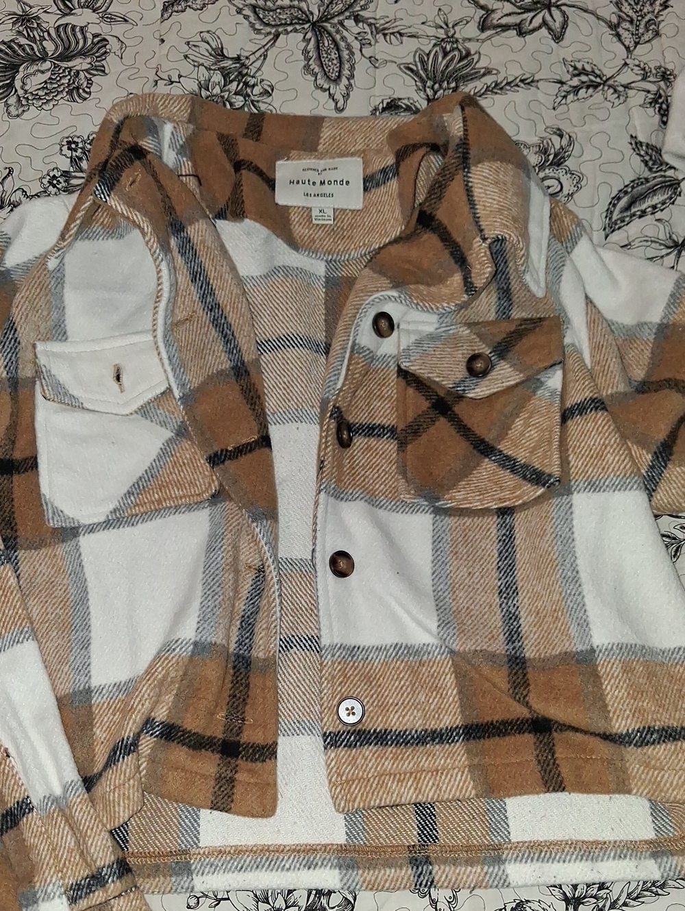 Haute Monde Camel & White Plaid Shacket
